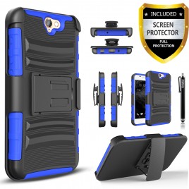 HTC One A9 Case, Dual Layers [Combo Holster] Case And Built-In Kickstand Bundled with [Premium Screen Protector] Hybird Shockproof And Circlemalls Stylus Pen (Blue)